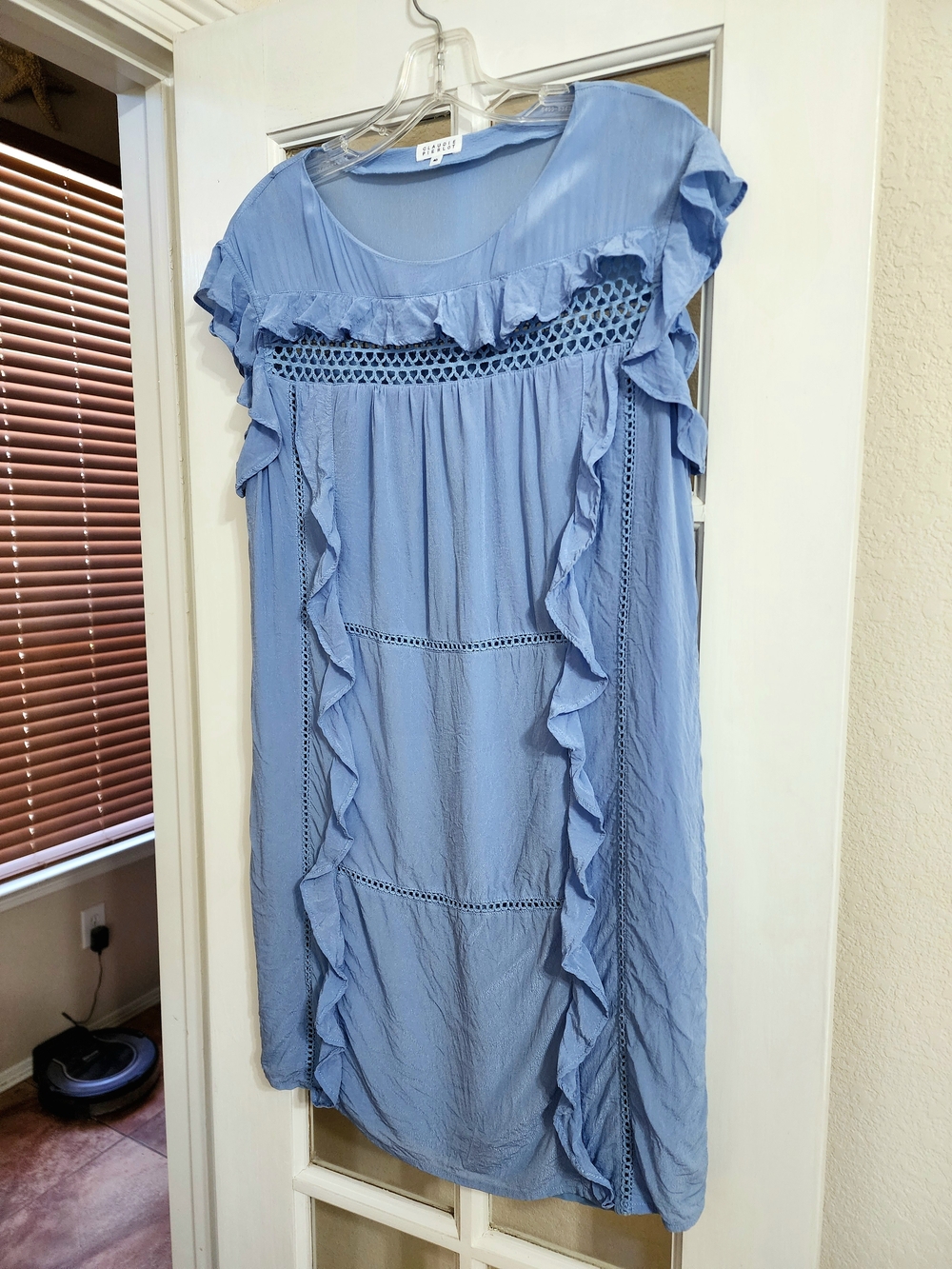Claudie Pierlot RIMA Blue Ruffle Crochet Lace Dress FR 40 US 8 - Picture 4 of 13
